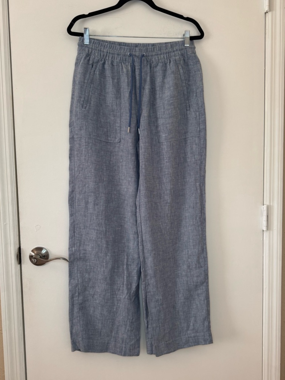 Athleta Cabo Linen Wide Leg Pant Chambray Blue Drawstring Women’s Size 6 - Picture 2 of 15